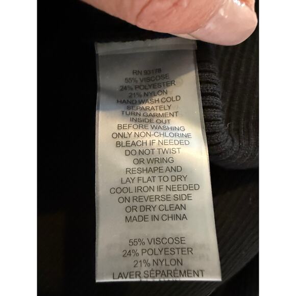 Elie Tahari Ribbed Knit Midi Sweater Dress Black Gold Button Detail L - Picture 6 of 6